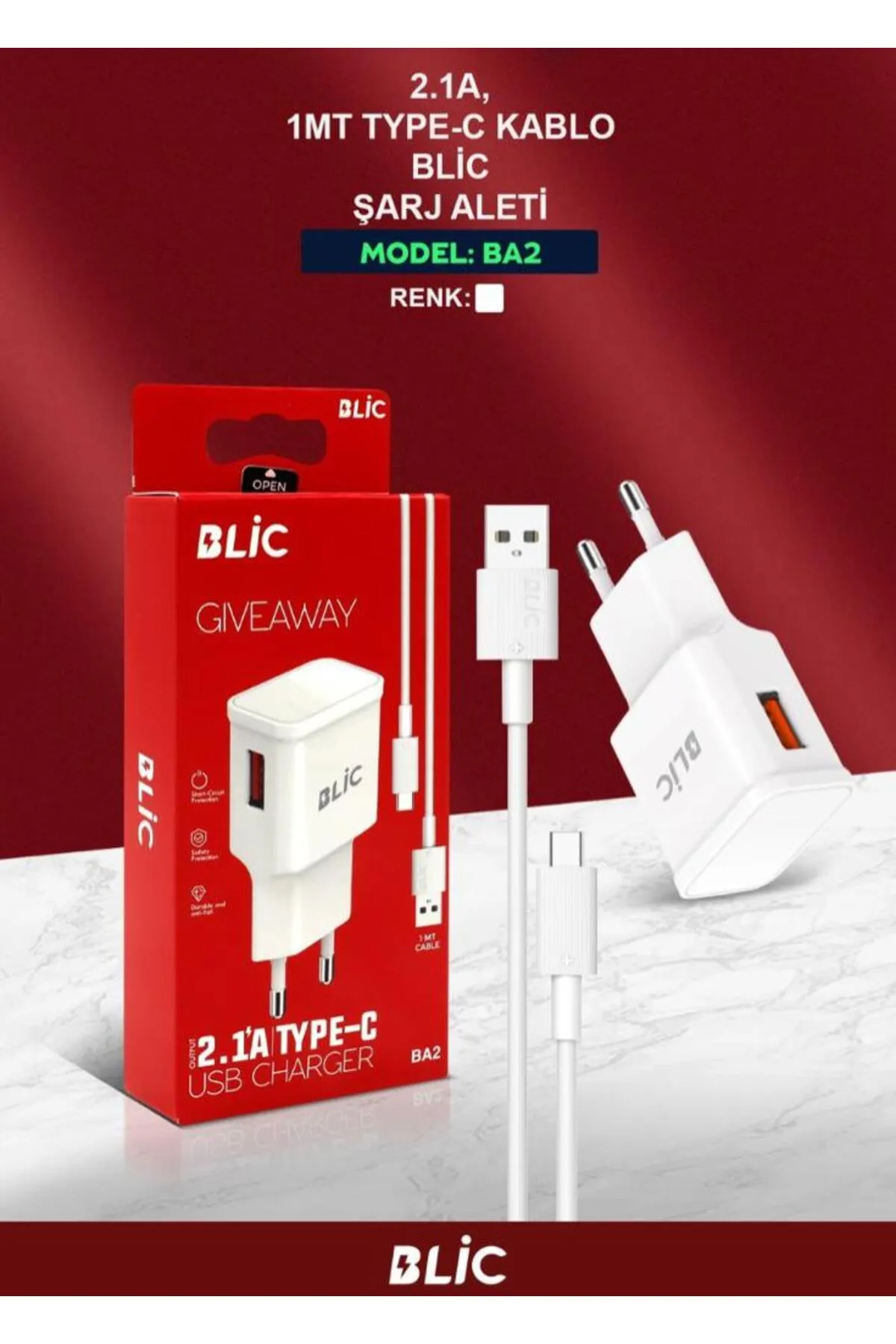 Blic BLİC 2A, LED IŞIKLI 1MT TYPE-C KABLO ŞARJ ALETI