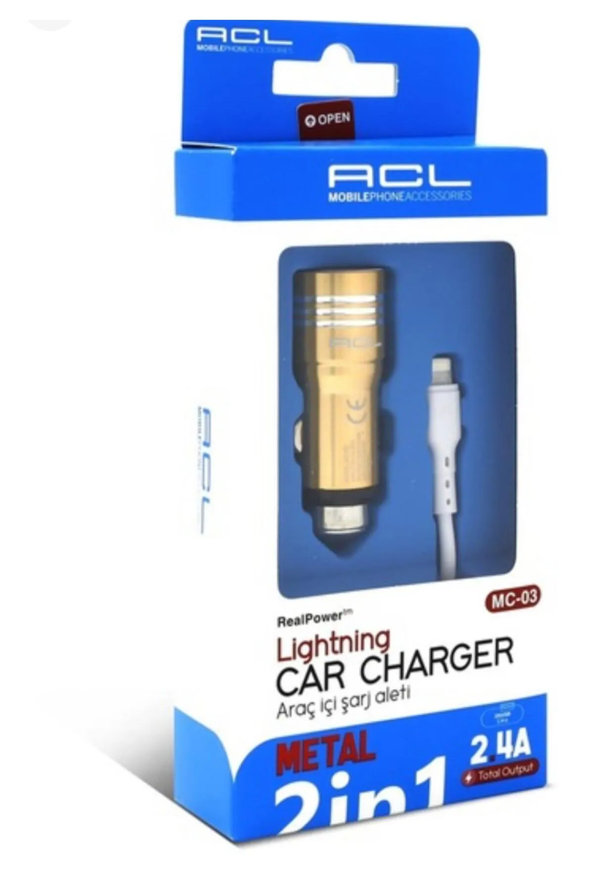 ACL Mc-03 2.4 Amper Araç Içi Çakmaklık Lightning Iphone Kablolu Şarj 1 Metre