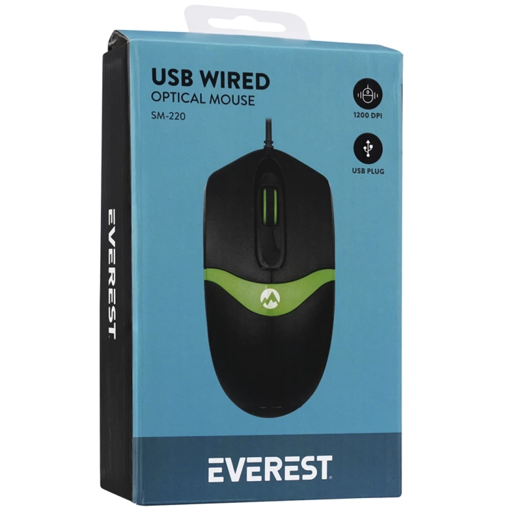 Everest SM-220 Usb Siyah/Yeşil 1200dpi 3D Optik Kablolu Mouse