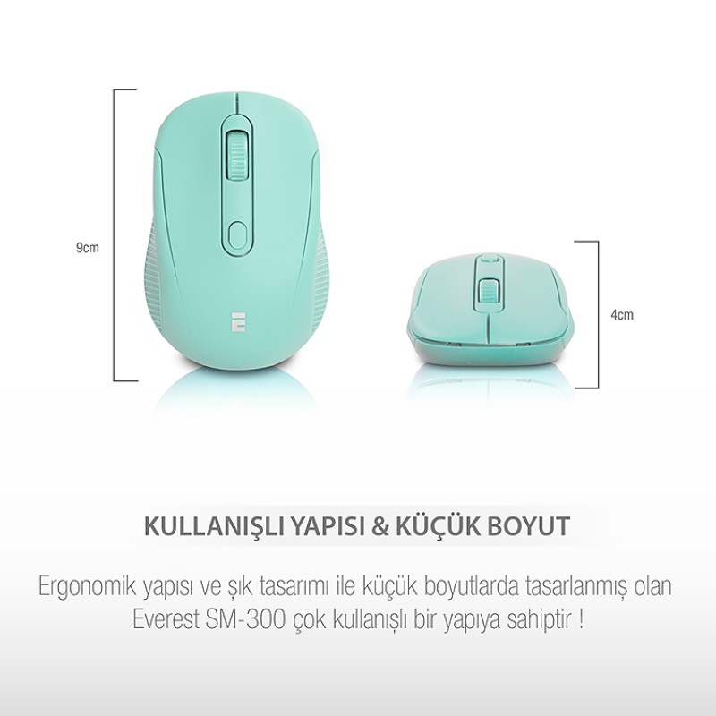 Everest SM-300 Usb Yeşil 4D Optik Süper Sessiz Alkalin Pil Kablosuz Mouse