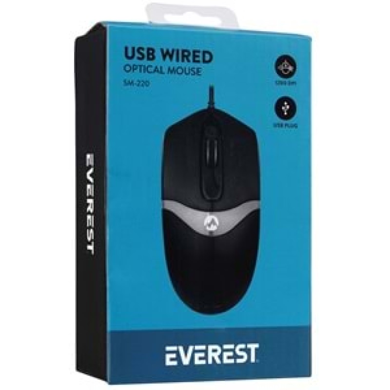 Everest SM-220 Usb Siyah/Gri 1200dpi 3D Optik Kablolu Mouse