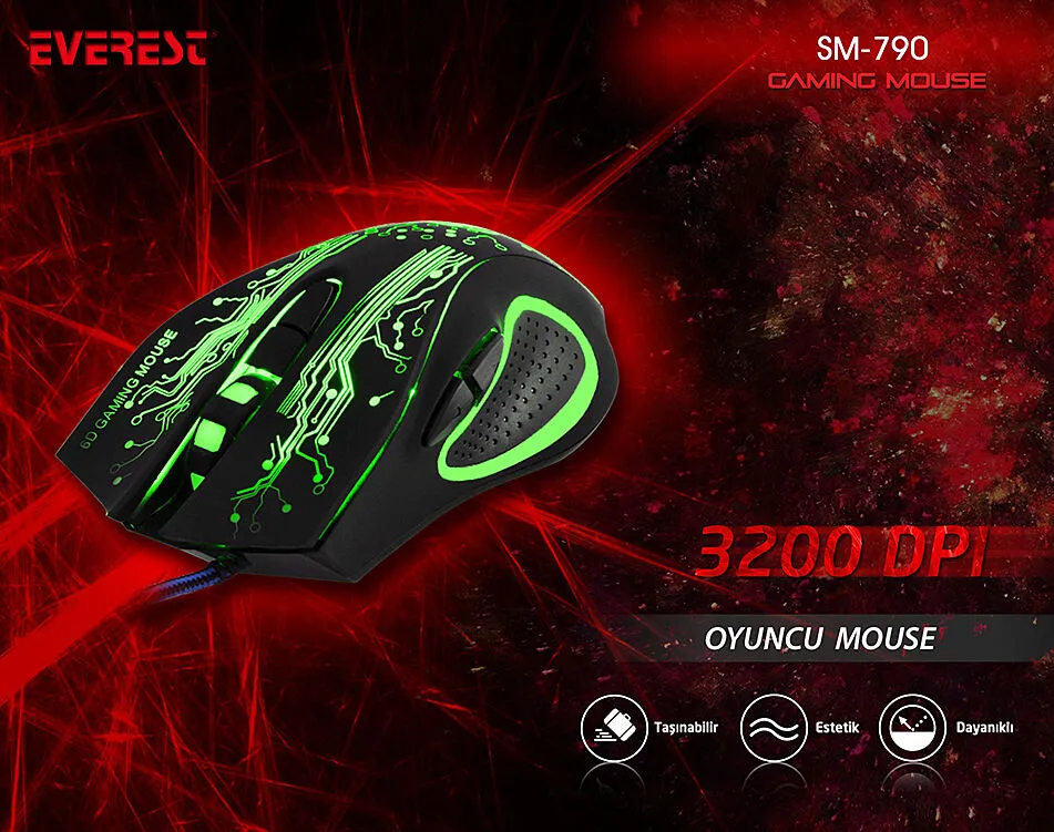 SM-790 SWANKY Siyah 3200 DPI Gaming Oyuncu Mouse