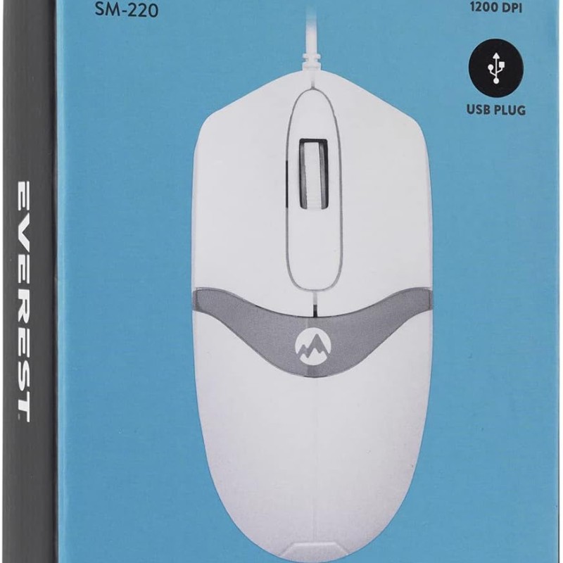 Everest SM-220 Usb Beyaz/Gri 1200dpi 3D Optik Kablolu Mouse