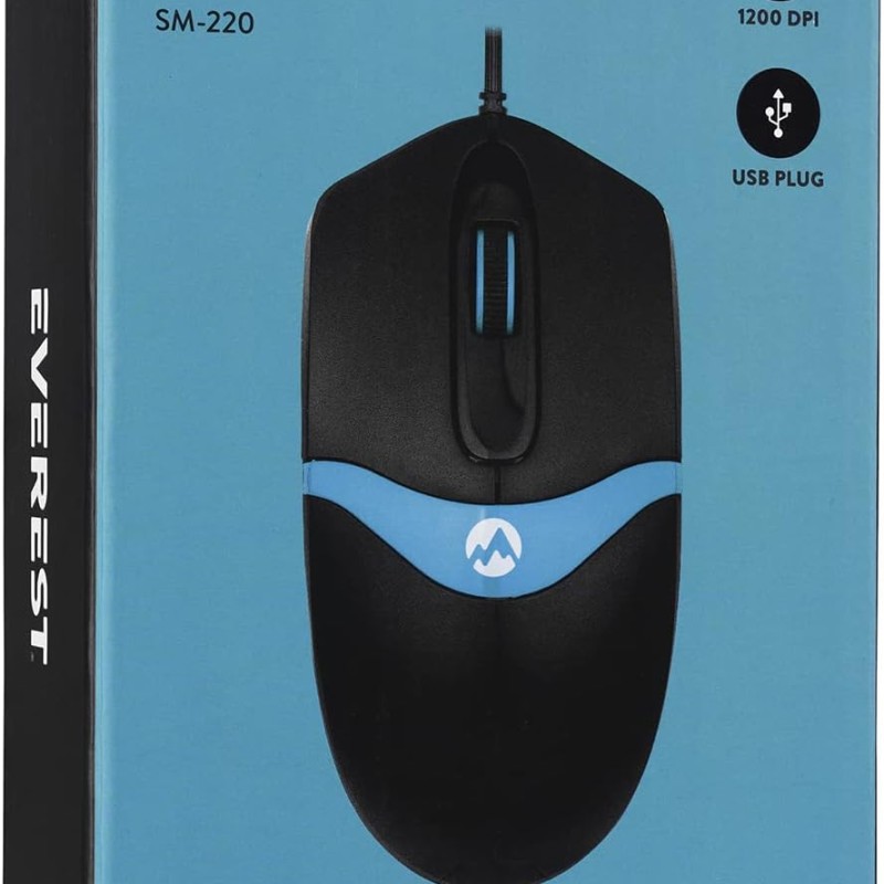 Everest SM-220 Usb Siyah/Mavi 1200dpi 3D Optik Kablolu Mouse