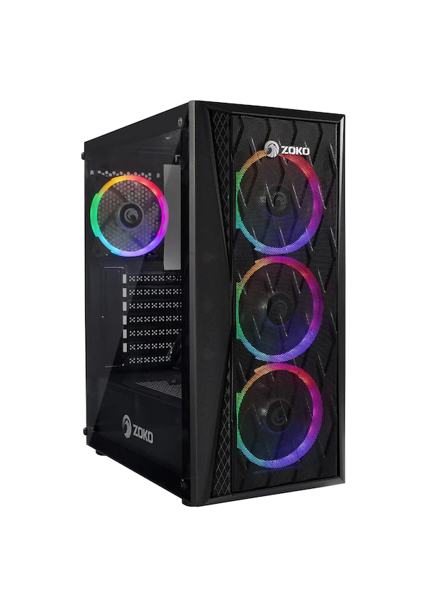 Zoko MELODY 4x12cm Auto Rainbow Fanlı Temper Cam Mesh Panel 600w Gaming Bilgisayar Kasası