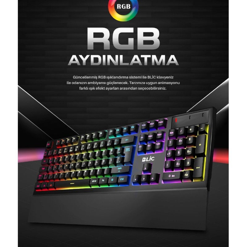 Siyah Bilek Destekli Rgb Red Switch Türkçe Q Gaming Oyuncu Mekanik Klavye BKB5