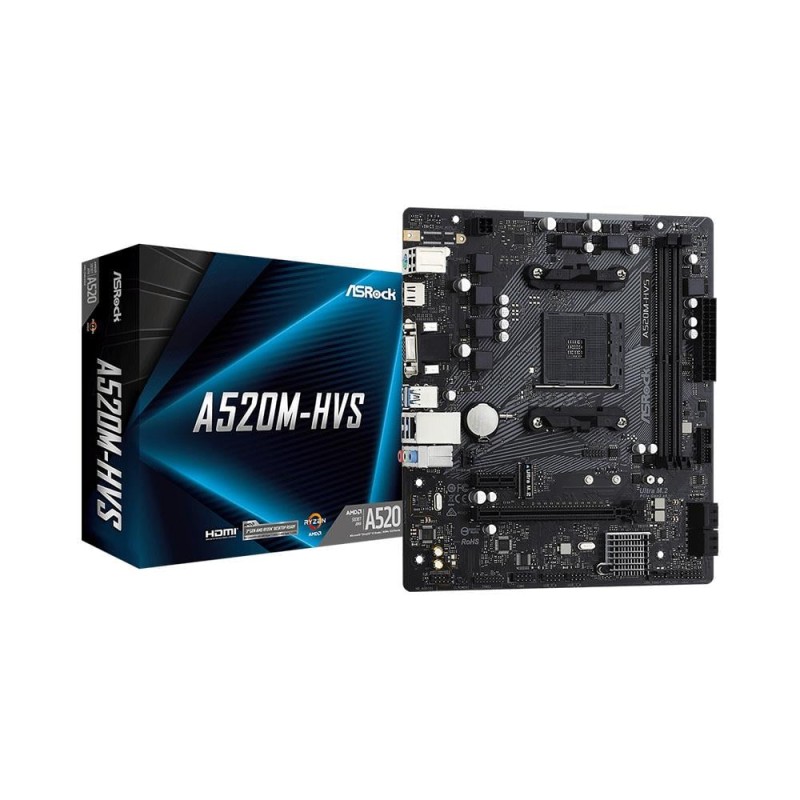 ASROCK A520M HVS AMD A520M Soket AM4 DDR4 4600MHz (OC) M.2 mATX Anakart