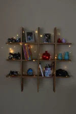 Wooden City Ahşap Raf Dekoratif Eskitme Işıklı Nostalji Kitaplık Süs Eşya Rafı