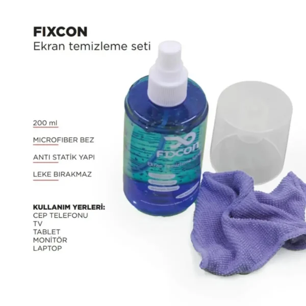 🧴 Fixcon Ekran Temizleme Spreyi 200 ml + Mikrofiber Bez