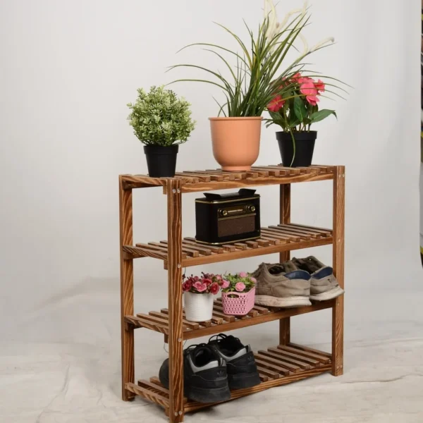 Wooden City 4 Katlı Masif Ahşap Ayakkabılık Ahşap Ayakkabı Rafı 60x60