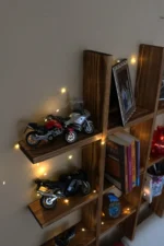 Wooden City Ahşap Raf Dekoratif Eskitme Işıklı Nostalji Kitaplık Süs Eşya Rafı - Görsel 4