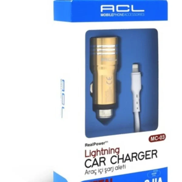 ACL Mc-03 2.4 Amper Araç Içi Çakmaklık Lightning Iphone Kablolu Şarj 1 Metre